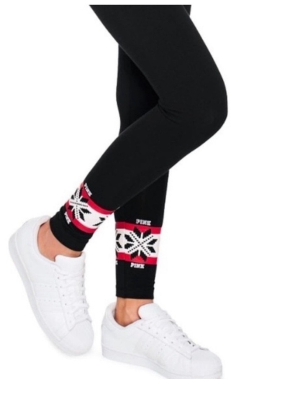 PINK Victoria's Secret Yoga Pants Womens S Black Red White Fair Isle Snowflake